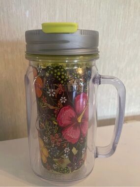 Plastic “Mason Jar” Drink Tumbler Cup With Straw Hole